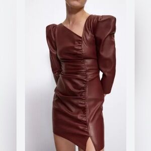 NWT ZARA Faux Leather Asymmetric Dress
